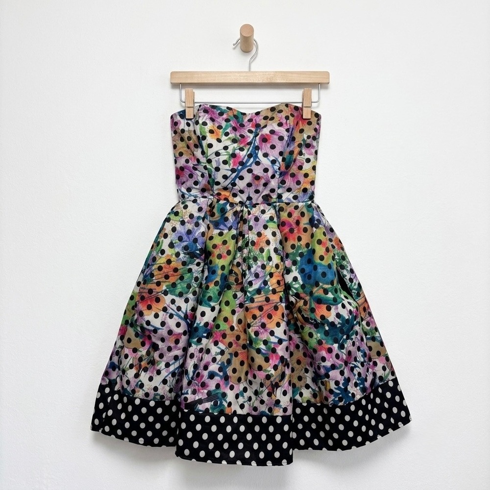 Corey Lynn Calter Silk Blend Floral Polka‎ Dot Strapless Dress Size 2 Whimsigoth